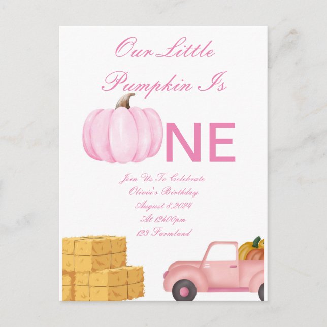 tarjeta de invitación de cumpleaños chica de un añ (Anverso)