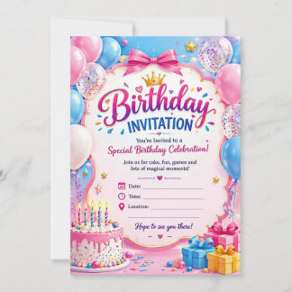 Tarjeta de Invitación de Cumpleaños Colorida – Fie