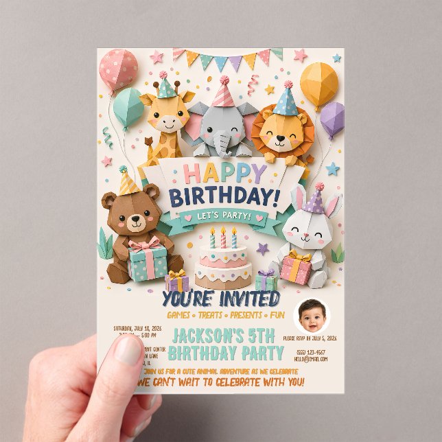 Tarjeta de Invitación de Cumpleaños con Animalitos (Insitu (portátil))