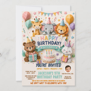 Tarjeta de Invitación de Cumpleaños con Animalitos