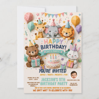 Tarjeta de Invitación de Cumpleaños con Animalitos