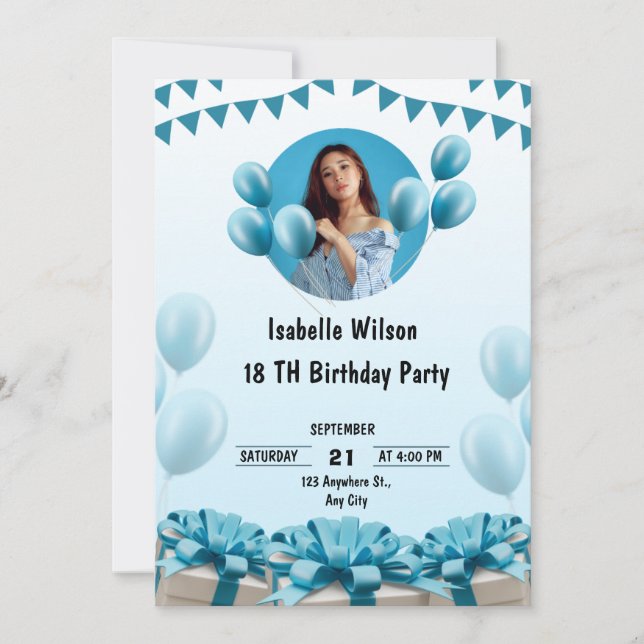 Tarjeta de Invitación de Cumpleaños con Diseño Flo (Anverso)