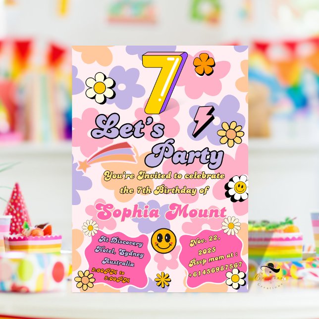 Tarjeta de invitación de cumpleaños con floral 7 p (Subido por el creador)