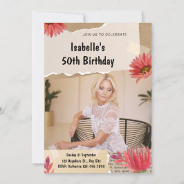 Tarjeta de Invitación de Cumpleaños con Floral Ele