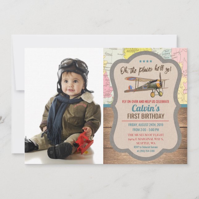 Tarjeta de invitación de cumpleaños con foto de av (Anverso)