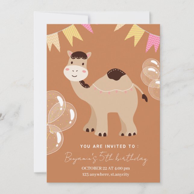 Tarjeta de invitación de cumpleaños con foto de ca (Anverso)