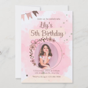 Tarjeta de Invitación de Cumpleaños con Foto y Acu
