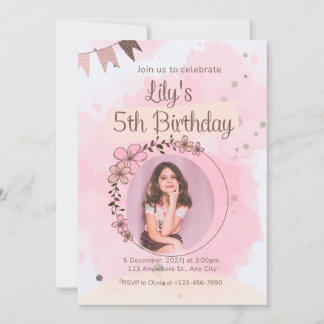 Tarjeta de Invitación de Cumpleaños con Foto y Acu