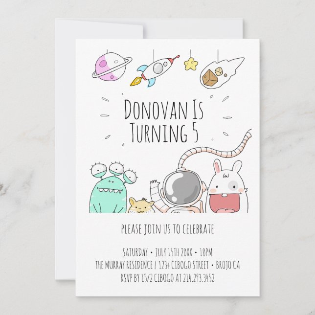 tarjeta de invitación de cumpleaños con ilustració (Anverso)