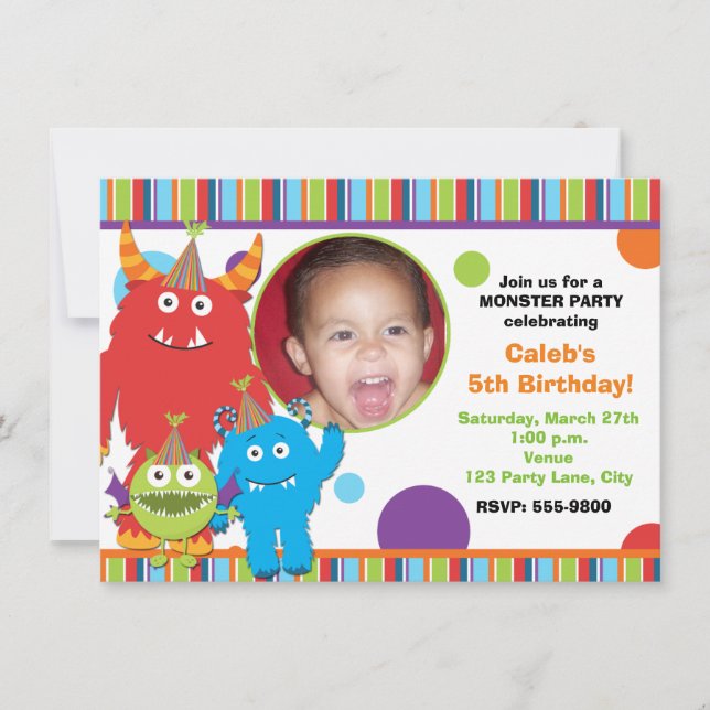 Tarjeta de Invitación de Cumpleaños con Monstruos  (Anverso)