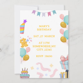 Tarjeta de Invitación de Cumpleaños con Pastel Ado