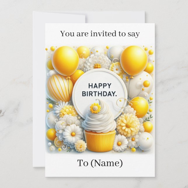 tarjeta de invitación de cumpleaños con pastelito  (Anverso)