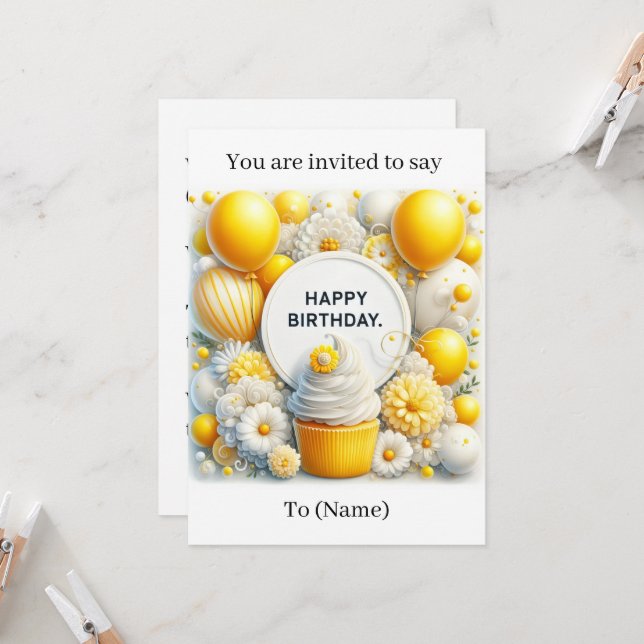 tarjeta de invitación de cumpleaños con pastelito  (Anverso/Reverso In Situ)
