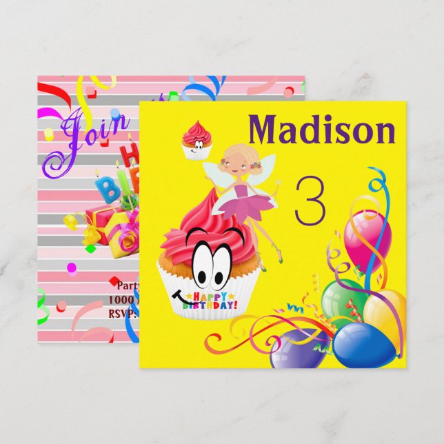 Tarjeta de Invitación de Cumpleaños con Rayas de H (Anverso / Reverso)