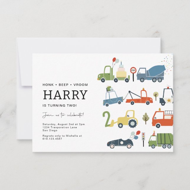 Tarjeta de invitación de cumpleaños con tema de tr (Anverso)