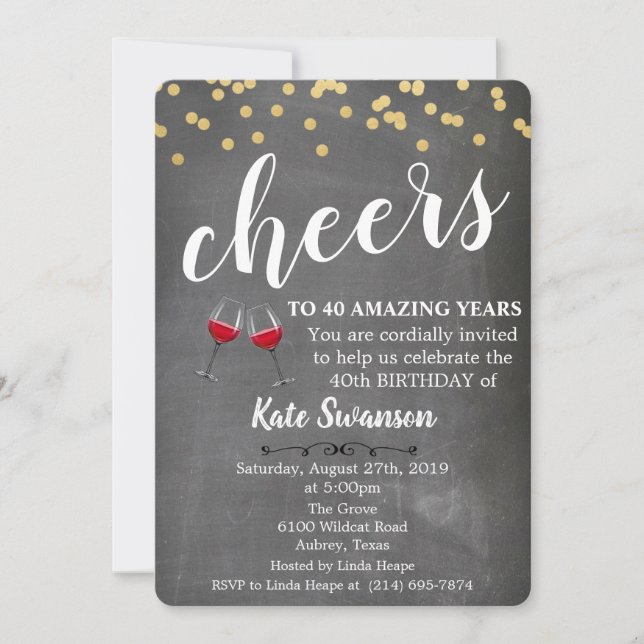 Tarjeta de invitación de cumpleaños con tiza de vi (Anverso)