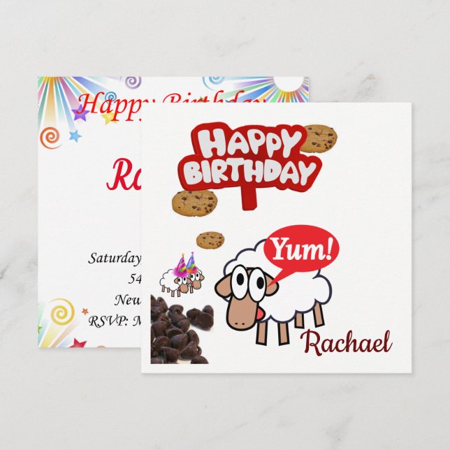 Tarjeta de Invitación de Cumpleaños Corderito (Anverso / Reverso)