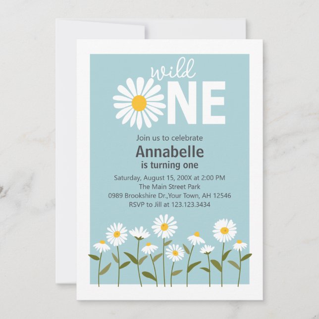 Tarjeta de invitación de cumpleaños Cute Daisy en  (Anverso)