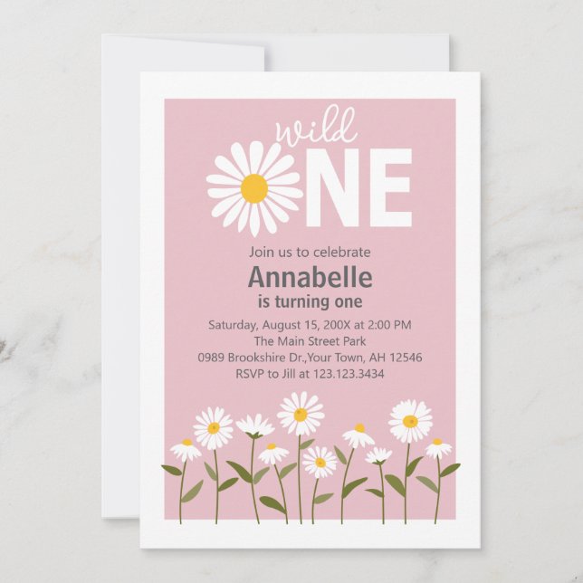 Tarjeta de invitación de cumpleaños Cute Daisy en  (Anverso)
