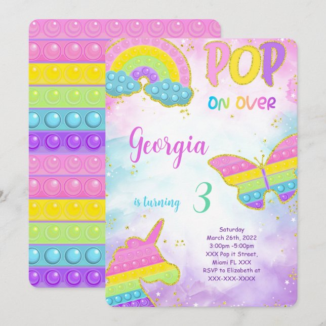 Tarjeta de invitación de cumpleaños Cute Pop it (Anverso / Reverso)