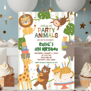 Tarjeta de invitación de cumpleaños de animales de