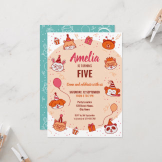 Tarjeta de invitación de cumpleaños de animales fe
