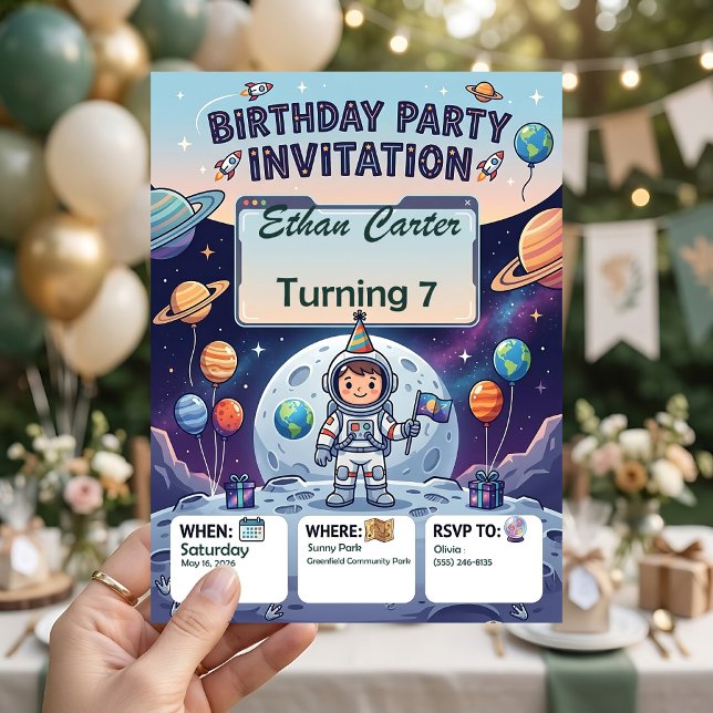 Tarjeta de Invitación de Cumpleaños de Astronauta  (Subido por el creador)