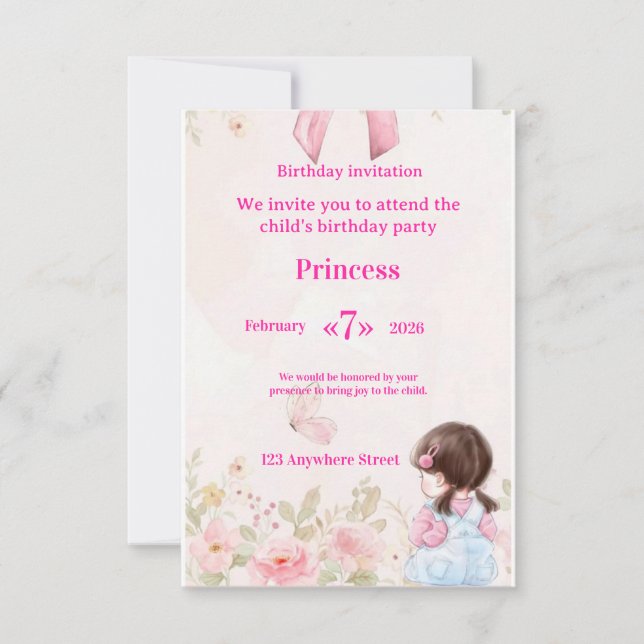  Tarjeta de Invitación de Cumpleaños de Bailarina  (Anverso)