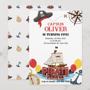 Tarjeta de invitación de cumpleaños de barco pirat