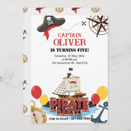 Tarjeta de invitación de cumpleaños de barco pirat