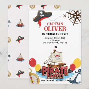 Tarjeta de invitación de cumpleaños de barco pirat