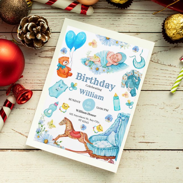 Tarjeta de Invitación de Cumpleaños de Bebé Azul A (Subido por el creador)
