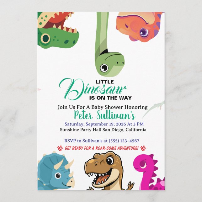 Tarjeta de Invitación de Cumpleaños de Bebé Dinosa (Anverso)