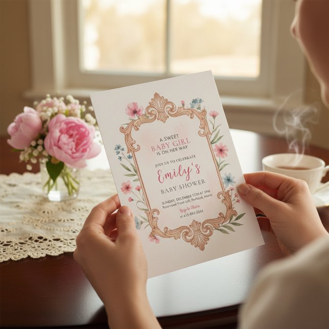 Tarjeta de Invitación de Cumpleaños de Bebé Floral (Subido por el creador)