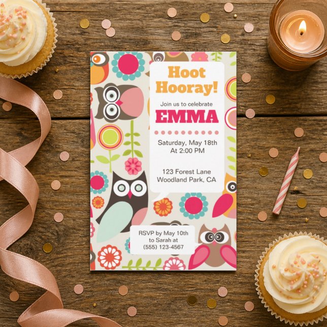 Tarjeta de Invitación de Cumpleaños de Búho Adorab (Subido por el creador)
