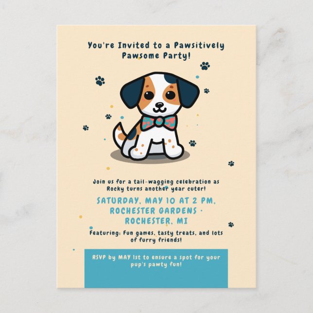 Tarjeta de invitación de cumpleaños de cachorro Ka (Anverso)