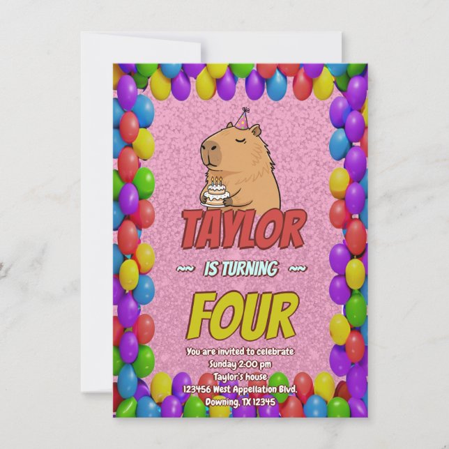 Tarjeta de Invitación de Cumpleaños de Capibara Ad (Anverso)