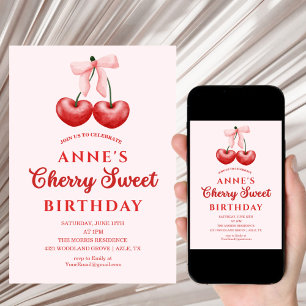 Tarjeta de Invitación de Cumpleaños de Cereza Dulc