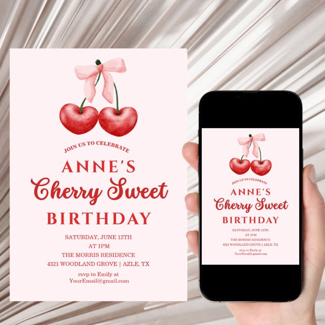 Tarjeta de Invitación de Cumpleaños de Cereza Dulc (Subido por el creador)