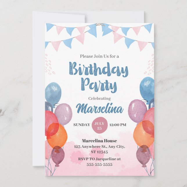 Tarjeta de invitación de cumpleaños de chica de gl (Anverso)