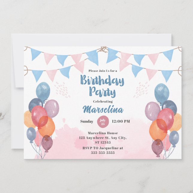 Tarjeta de invitación de cumpleaños de chica de gl (Anverso)