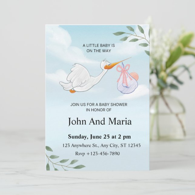 Tarjeta de Invitación de Cumpleaños de Cigüeña Ado (Anverso de pie)