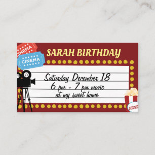 tarjeta de invitación de cumpleaños de cine