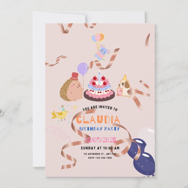 tarjeta de invitación de cumpleaños de cloudia (Anverso)