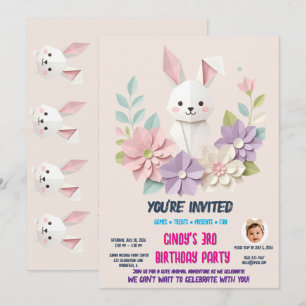 Tarjeta de Invitación de Cumpleaños de Conejito de