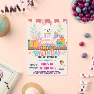 Tarjeta de Invitación de Cumpleaños de Conejito de