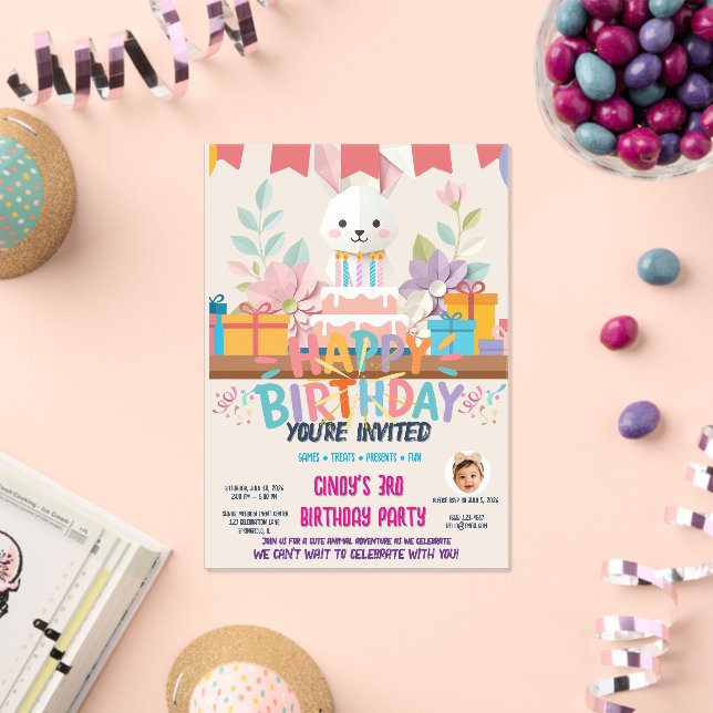 Tarjeta de Invitación de Cumpleaños de Conejito de (Insitu (Celebración))