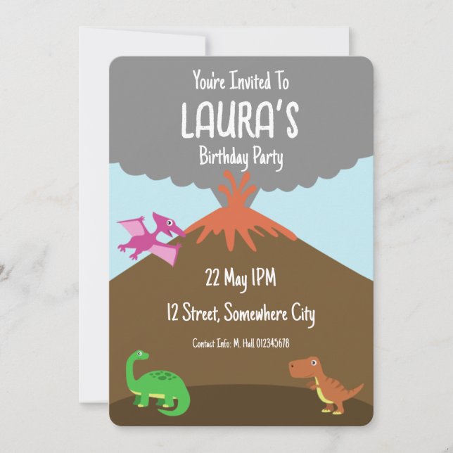 Tarjeta de invitación de cumpleaños de dinosaurio  (Anverso)