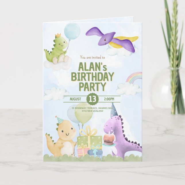 Tarjeta de Invitación de Cumpleaños de Dinosaurio  (Anverso)
