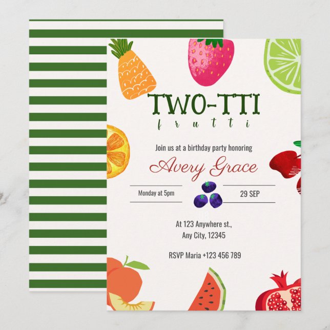 Tarjeta de invitación de cumpleaños de dos ITT Fru (Anverso / Reverso)